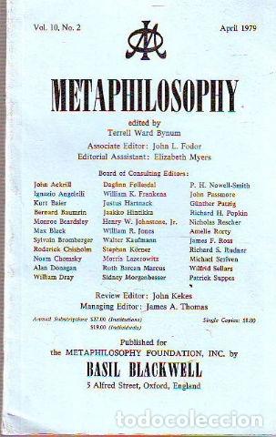 Libros de segunda mano: METAPHILOSOPHY, VOL. 10, NO. 2. - VV.AA.