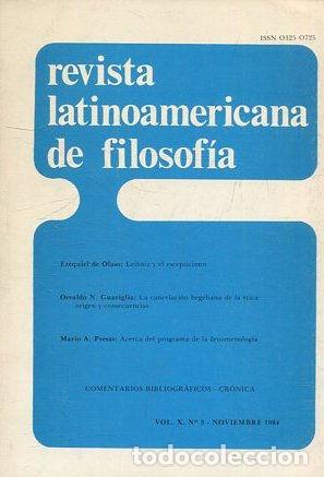 Libros de segunda mano: REVISTA LATINOAMERICANA DE FILOSOFIA. VOL x - N&ordm; 3-NOVIEMBRE 1984. - VV.AA.
