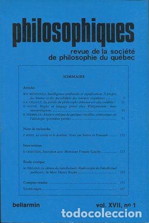 Libri di seconda mano: PHILOSOPHIQUES. REVUE DE LA SOCIETE DE PHILOSOPHIE DU QUEBEC. VOL. XVII, N&ordm; 1. - VV.AA.