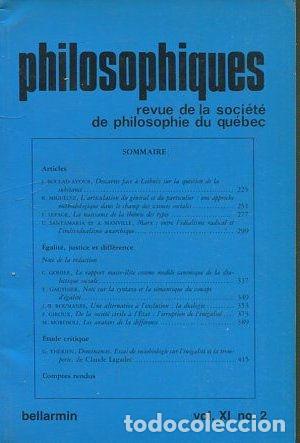 Libros de segunda mano: PHILOSOPHIQUES. REVUE DE LA SOCIETE DE PHILOSOPHIE DU QUEBEC. VOL. XI, N&ordm; 2. - VV.AA.