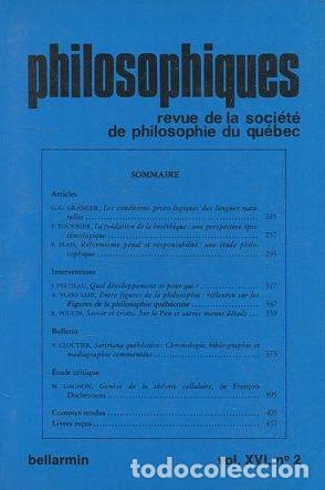 Libri di seconda mano: PHILOSOPHIQUES. REVUE DE LA SOCIETE DE PHILOSOPHIE DU QUEBEC. VOL. XVI, N&ordm; 2. - VV.AA.