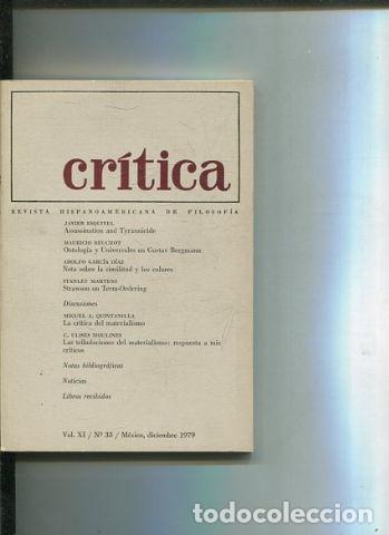 Libri di seconda mano: REVISTA HISPANOAMERICANA DE FILOSOFIA. CRITICA VOL XI, No. 33. - VV.AA.