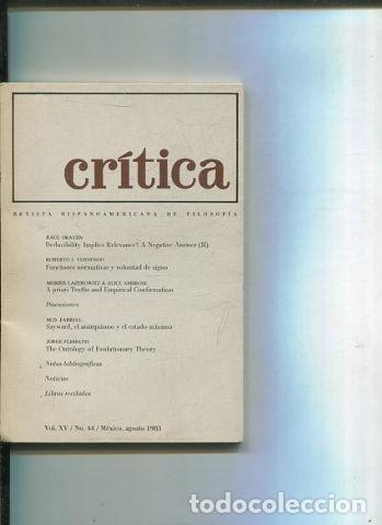 Libri di seconda mano: REVISTA HISPANOAMERICANA DE FILOSOFIA. CRITICA VOL XV, No. 44. - VV.AA.