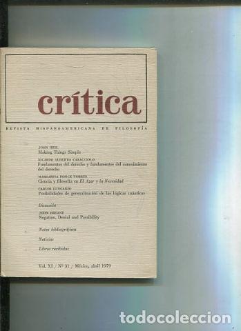 Libri di seconda mano: REVISTA HISPANOAMERICANA DE FILOSOFIA. CRITICA VOL XI, No. 31. - VV.AA.