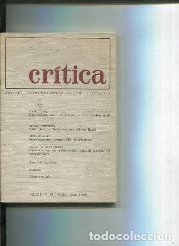 Libri di seconda mano: REVISTA HISPANOAMERICANA DE FILOSOFIA. CRITICA VOL XII, No. 35. - VV.AA.