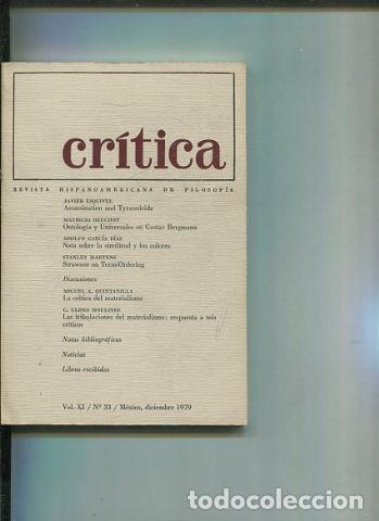 Libri di seconda mano: REVISTA HISPANOAMERICANA DE FILOSOFIA. CRITICA VOL XI, No. 33. - VV.AA.
