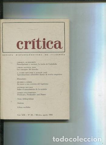 Libri di seconda mano: REVISTA HISPANOAMERICANA DE FILOSOFIA. CRITICA VOL XIII, No. 38. - VV.AA.