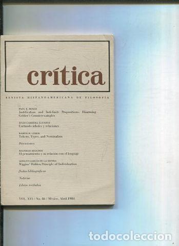 Libri di seconda mano: REVISTA HISPANOAMERICANA DE FILOSOFIA. CRITICA VOL XVI, No. 46. - VV.AA.
