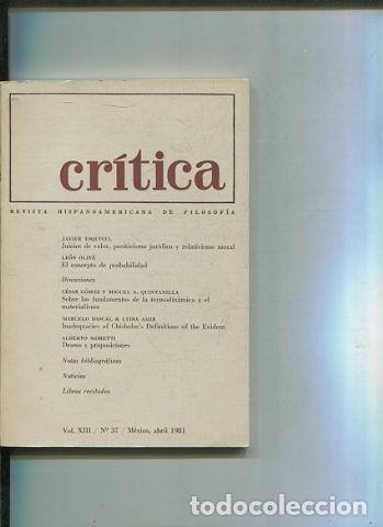 Libri di seconda mano: REVISTA HISPANOAMERICANA DE FILOSOFIA. CRITICA VOL XIII, No. 37. - VV.AA.