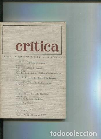 Libri di seconda mano: REVISTA HISPANOAMERICANA DE FILOSOFIA. CRITICA VOL IX, No. 25. - VV.AA.
