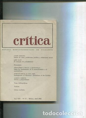 Libri di seconda mano: REVISTA HISPANOAMERICANA DE FILOSOFIA. CRITICA VOL XIII, No. 37. - VV.AA.