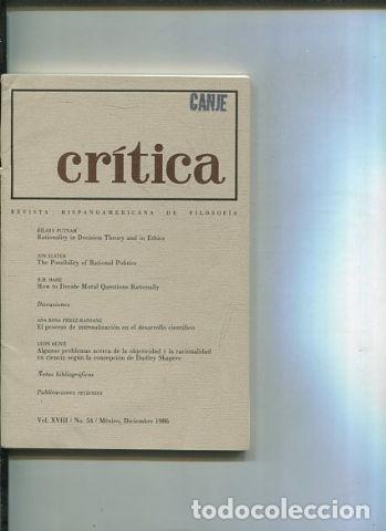 Libri di seconda mano: REVISTA HISPANOAMERICANA DE FILOSOFIA. CRITICA VOL XVIII, No. 54. - VV.AA.