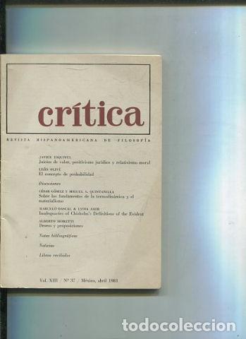 Libri di seconda mano: REVISTA HISPANOAMERICANA DE FILOSOFIA. CRITICA VOL XIII, No. 37. - VV.AA.