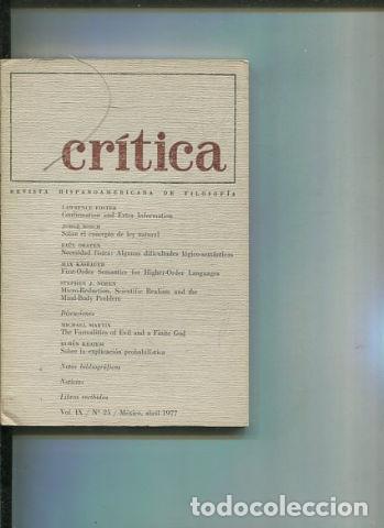 Libri di seconda mano: REVISTA HISPANOAMERICANA DE FILOSOFIA. CRITICA VOL IX, NO. 25. - VV.AA.
