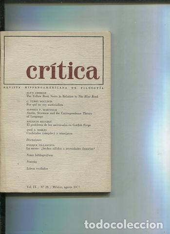 Libri di seconda mano: REVISTA HISPANOAMERICANA DE FILOSOFIA. CRITICA VOL IX, No. 26. - VV.AA.