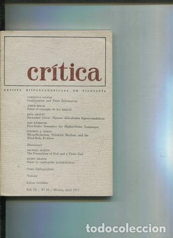 Libri di seconda mano: REVISTA HISPANOAMERICANA DE FILOSOFIA. CRITICA VOL IX, No. 25. - VV.AA.