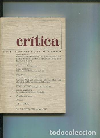 Libri di seconda mano: REVISTA HISPANOAMERICANA DE FILOSOFIA. CRITICA VOL XII, No. 34. - VV.AA.