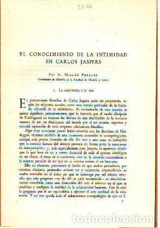 Gebrauchte B&uuml;cher: EL CONOCIMIENTO DE LA INTIMIDAD EN CARLOS JASPERS. - MILLAN PUELLES A.