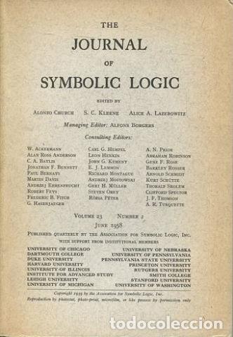 Livres d'occasion: THE JOURNAL OF SYMBOLIC LOGIC VOLUME 23 NUMBER 2 JUNE 1958. - VV.AA.
