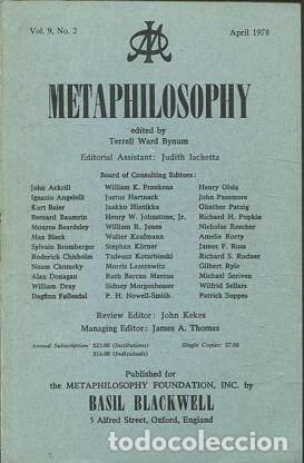 Second hand books: METAPHILOSOPHY VOL.9, No. 2. APRIL 1978. - VV.AA.