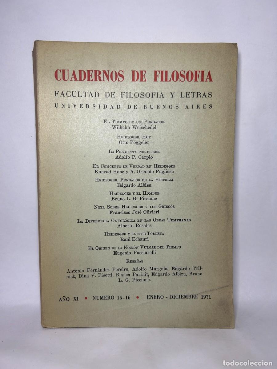 Libros de segunda mano: UNIVERSIDAD DE BUENOS AIRES - CUADERNOS DE FILOSOF&Iacute;A A&Ntilde;O XI, N&deg;15-16 - 1971