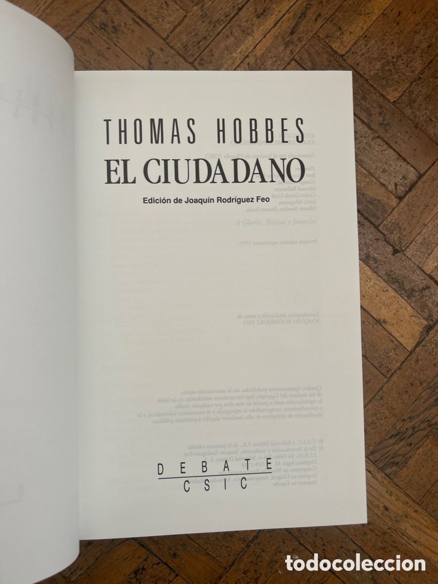 Libros de segunda mano: El ciudadano - Thomas Hobbes - Debate (1993) - Foto 3