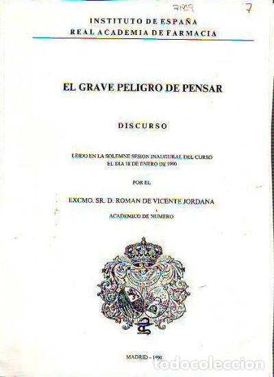 Libri di seconda mano: EL GRAVE PELIGRO DE PENSAR. - JORDANA Roman de Vicente.