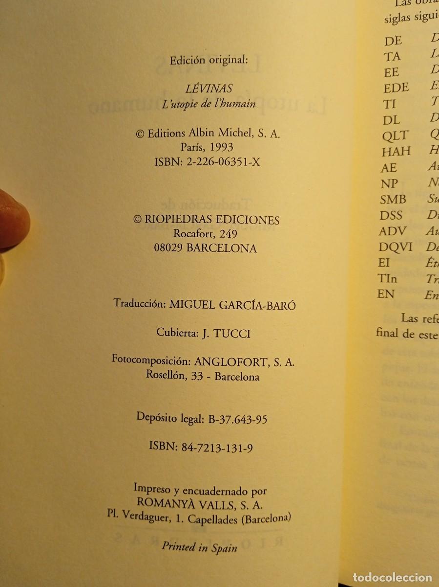 Libros de segunda mano: Catherine Charlier. Levinas, La utop&iacute;a de lo humano. - Foto 3