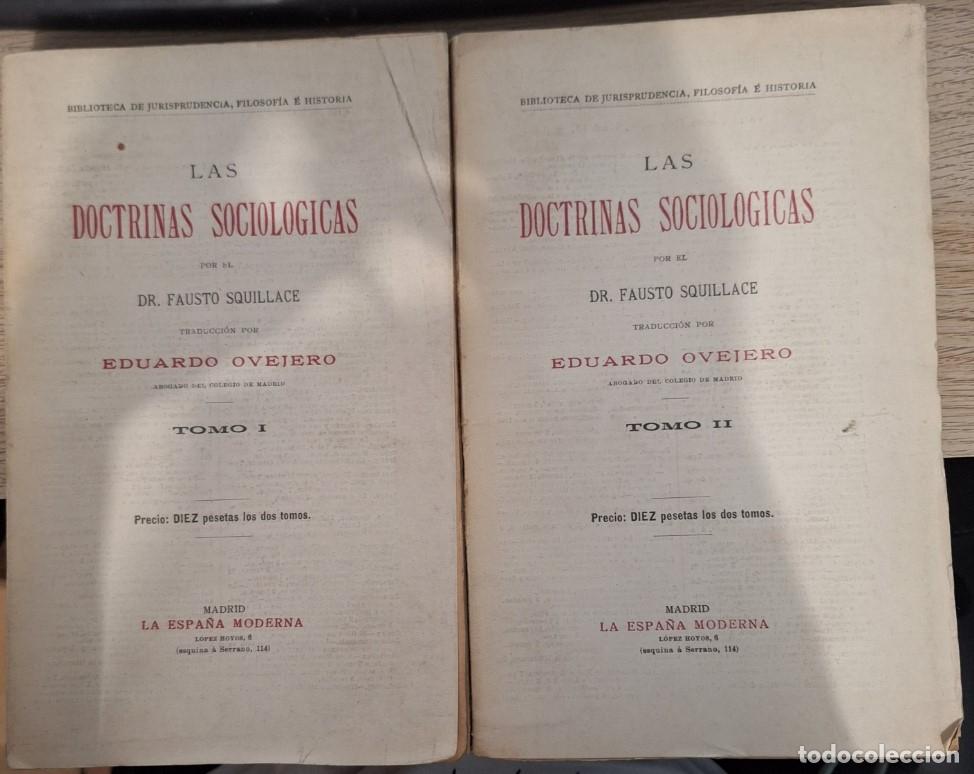 Libros de segunda mano: LAS DOCTRINAS SOCIOLOGICAS. 2 TOMOS. - SQUILLACE, Fausto. - Foto 1