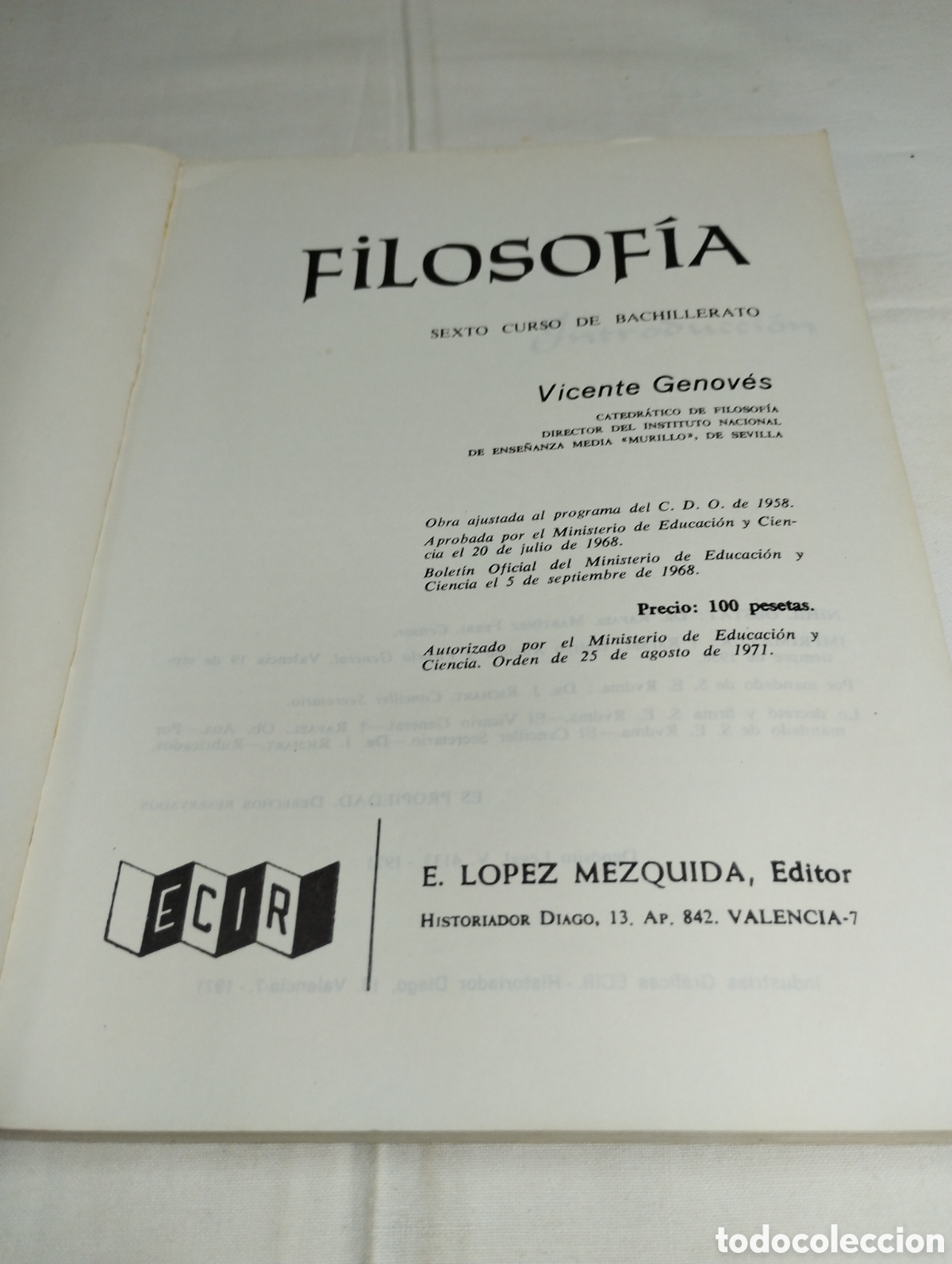 Libros de segunda mano: Filosof&iacute;a. V. Genov&eacute;s, 1971 - Foto 2