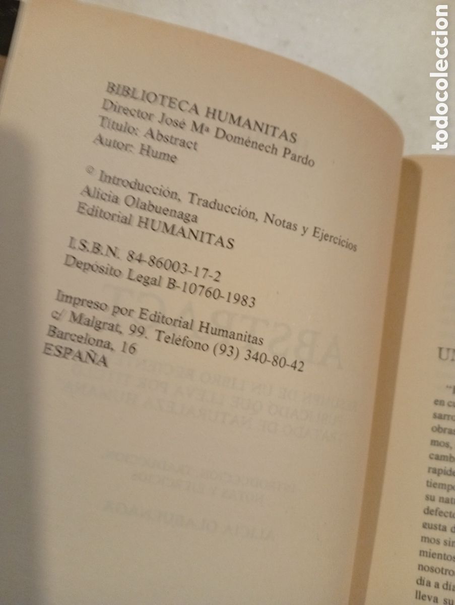 Libros de segunda mano: ABSTRACT. DAVID HUME. EDITORIAL HUMANITAS. - Foto 8