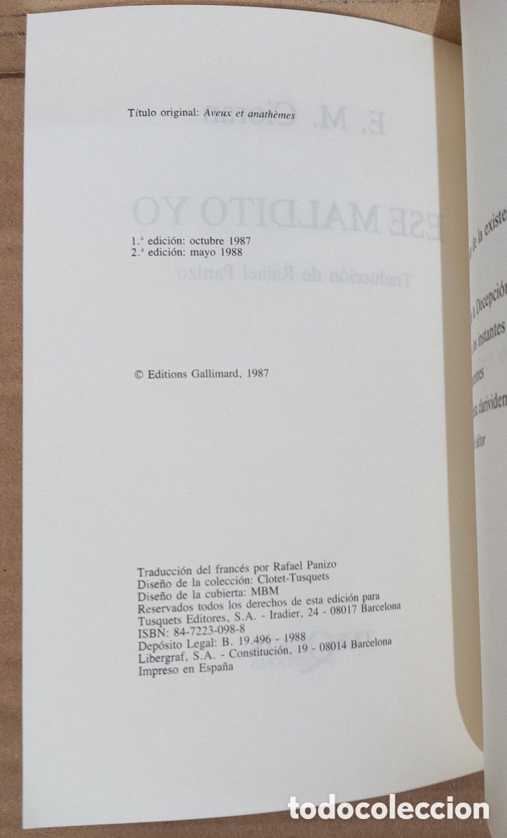 Libros de segunda mano: Ese maldito yo. Autor: E. M. Cioran.ENVIO GRATIS - Foto 3