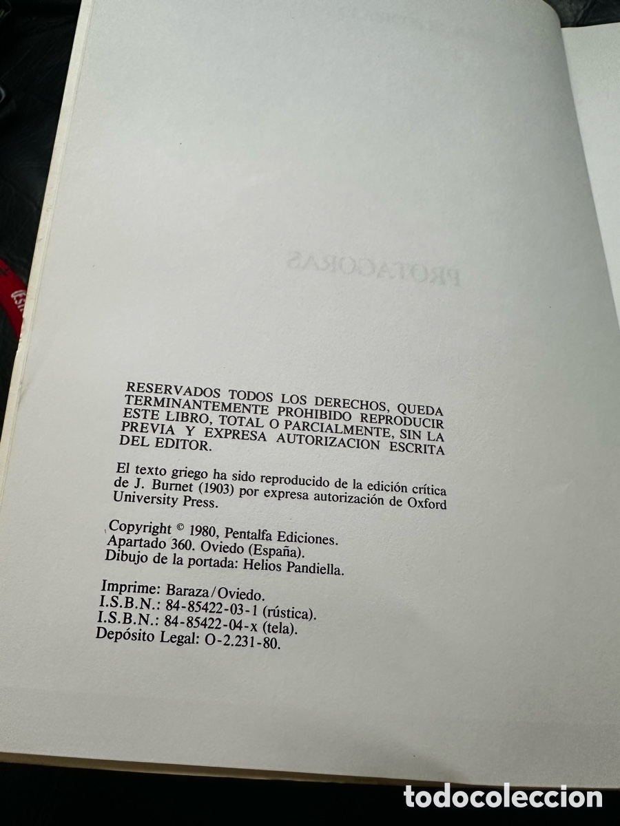 Libros de segunda mano: Plat&oacute;n Protagoras edici&oacute;n biling&uuml;e Pentalfa, ediciones - Foto 2