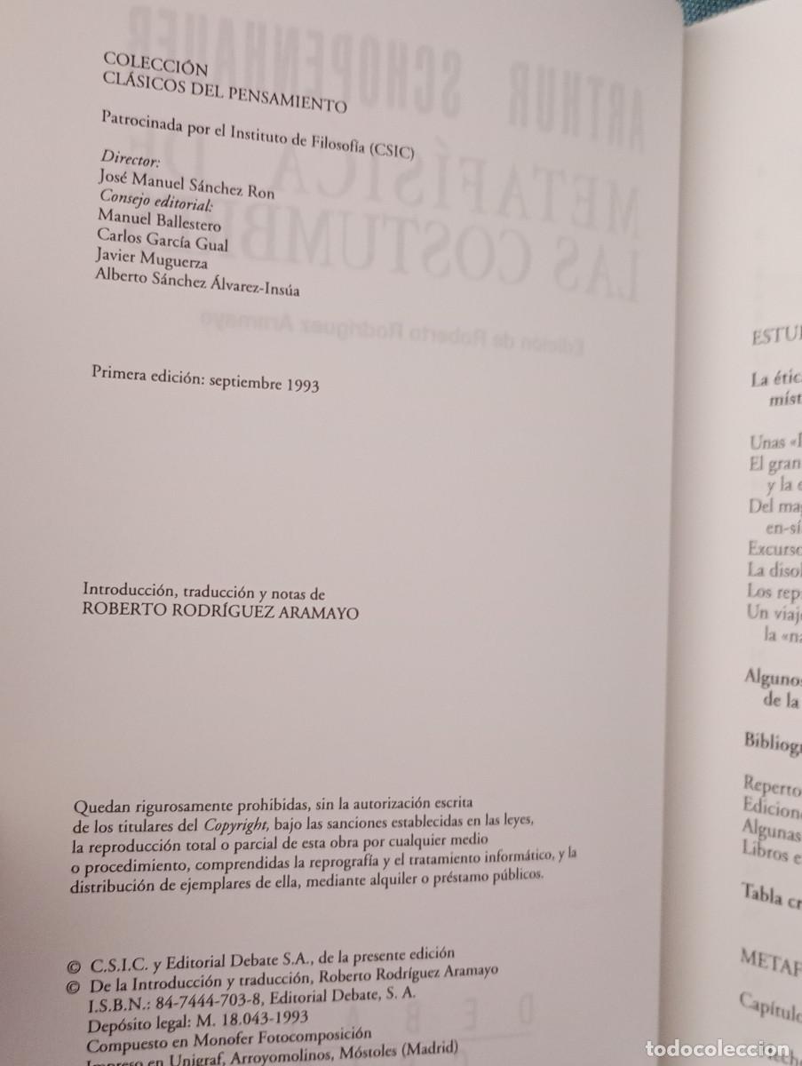 Libros de segunda mano: Metaf&iacute;sica de las costumbres (Arthur Schopenhauer, CSIC) - Foto 5