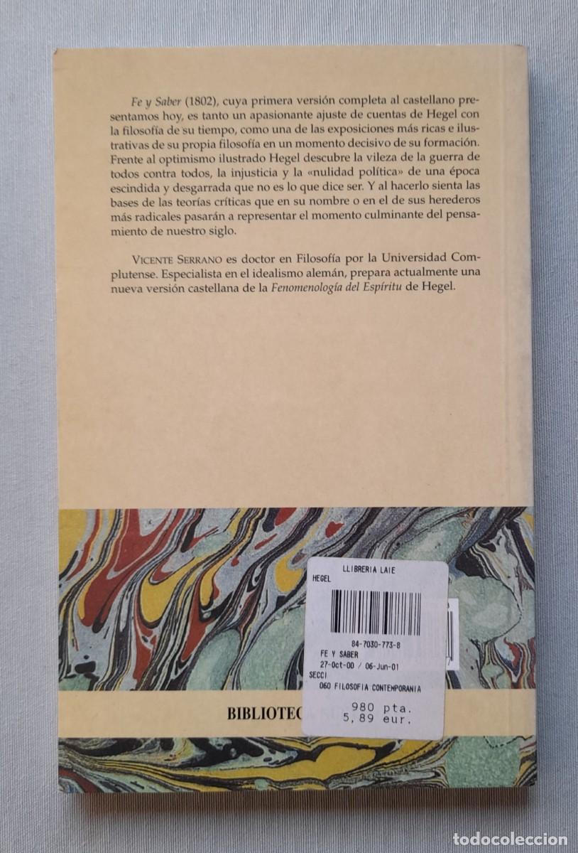 Libros de segunda mano: Fe y saber. Hegel___ - Foto 2