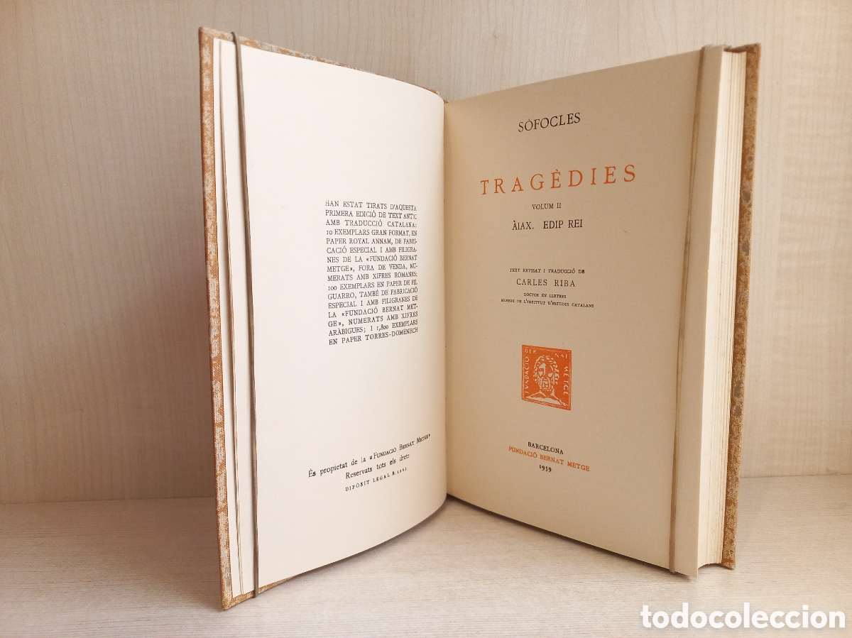 Libros de segunda mano: Tragedies II sofocles. Fundaci&oacute; Bernat Metge, 1959. Catal&aacute;n. Escriptors Grecs. Bilingue. - Foto 4