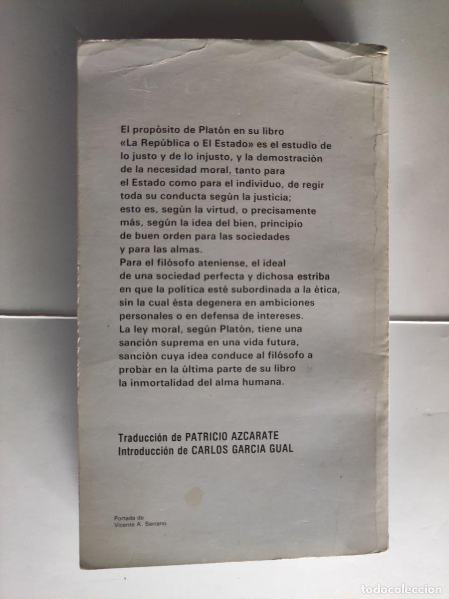 Libros de segunda mano: La Rep&uacute;blica o el Estado - Plat&oacute;n - Foto 2