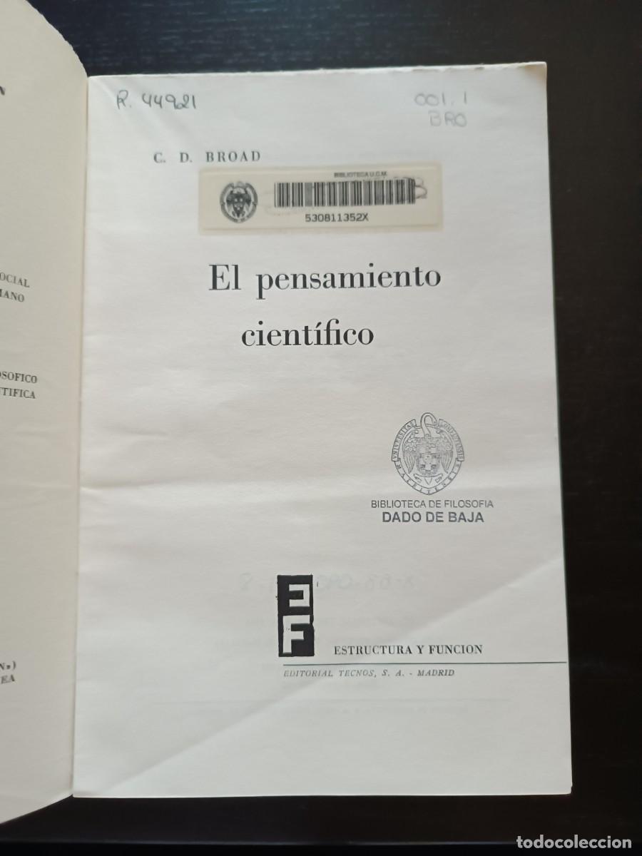 Libros de segunda mano: El pensamiento cient&iacute;fico - C. D. Broad - Foto 6
