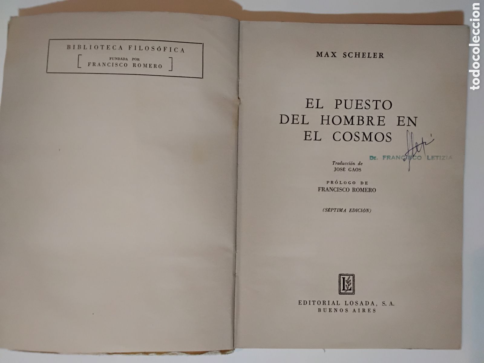 Libros de segunda mano: Max Scheler &mdash; El puesto del hombre en el cosmos (Losada, 1968, 7&ordf; edici&oacute;n) - Foto 3