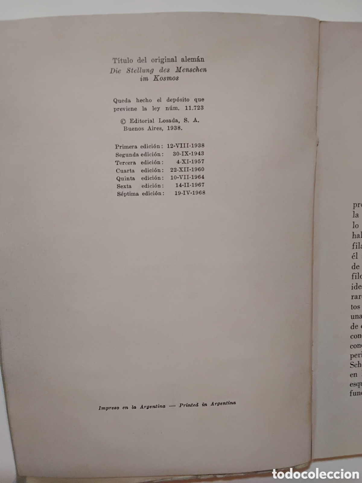 Libros de segunda mano: Max Scheler &mdash; El puesto del hombre en el cosmos (Losada, 1968, 7&ordf; edici&oacute;n) - Foto 4