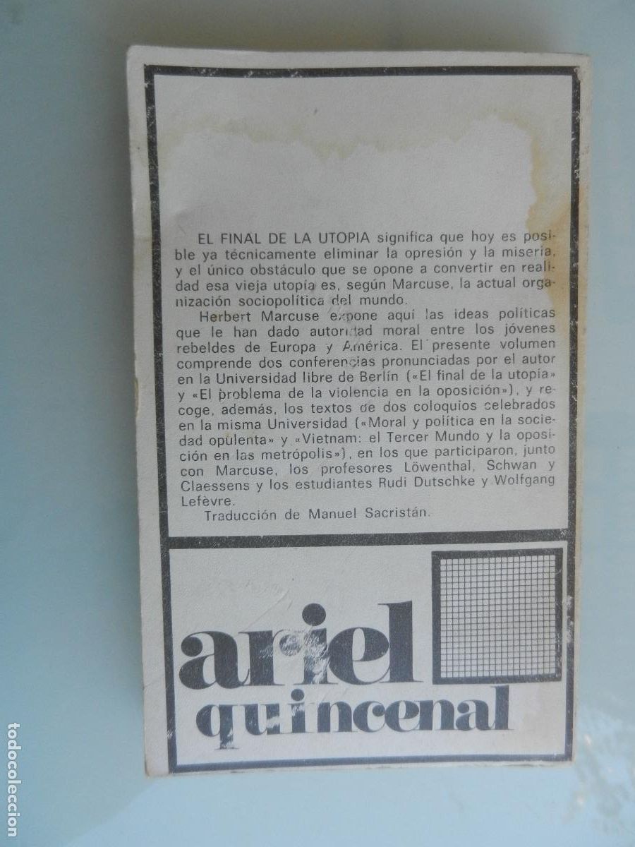 Libros de segunda mano: EL FINAL DE LA UTOPIA - HERBERT MARCUSE - 1968 Ariel. - Foto 4