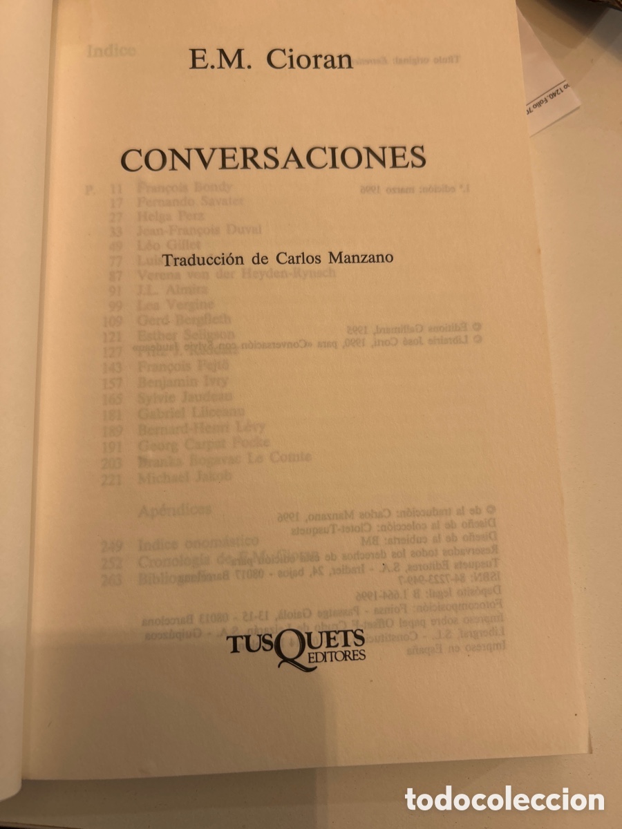 Libros de segunda mano: Conversaciones per E.M. Cioran. C1n - Foto 3