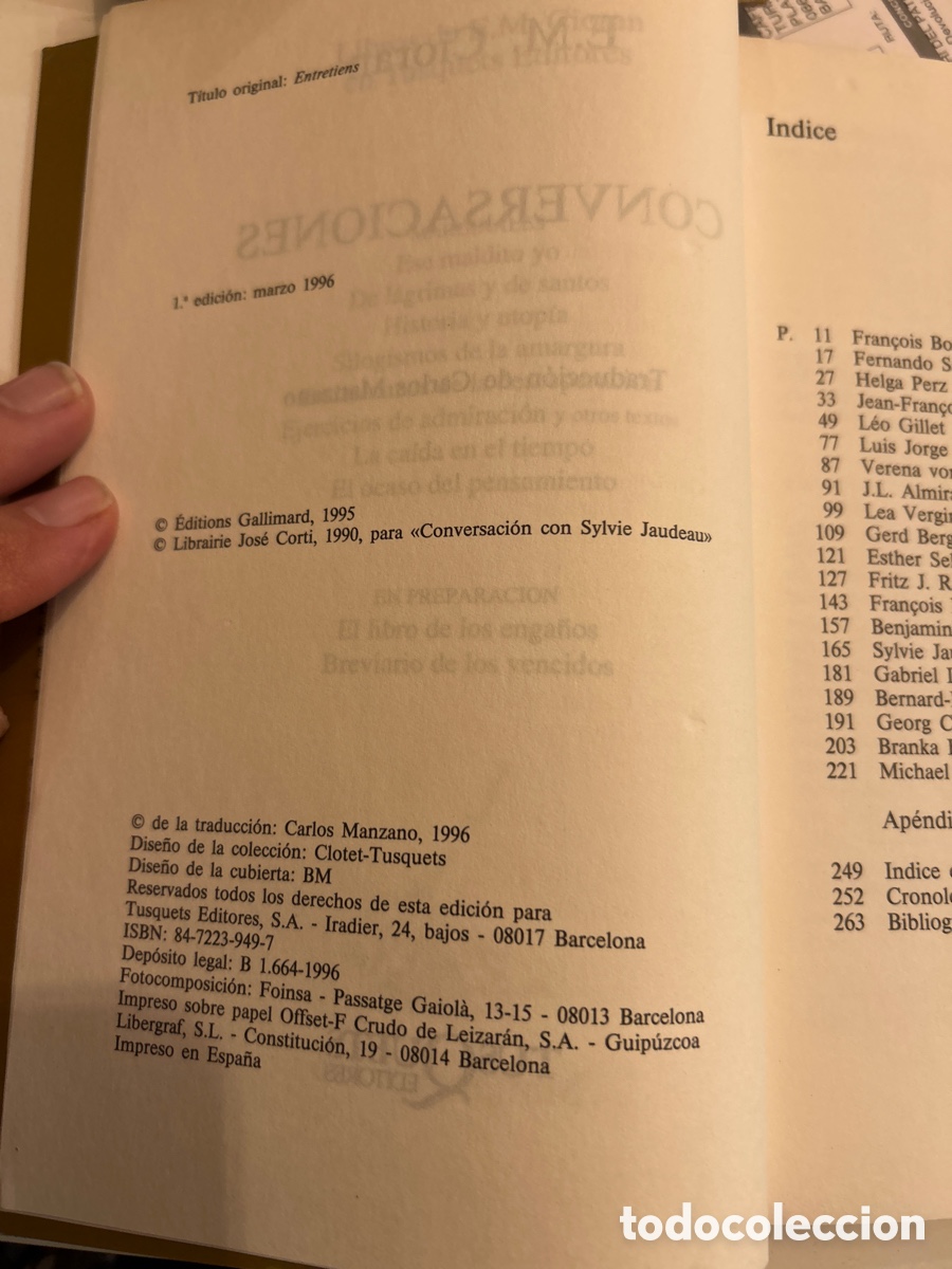 Libros de segunda mano: Conversaciones per E.M. Cioran. C1n - Foto 4