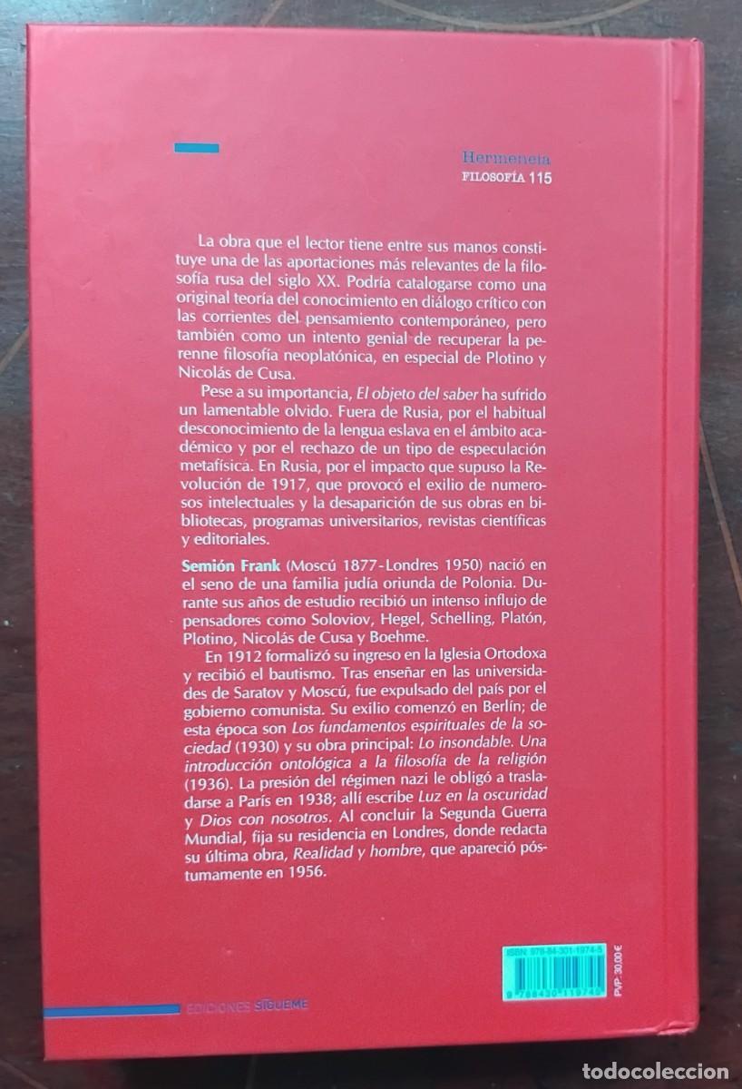 Libros de segunda mano: Semion Frank EL OBJETO DEL SABER - Foto 5