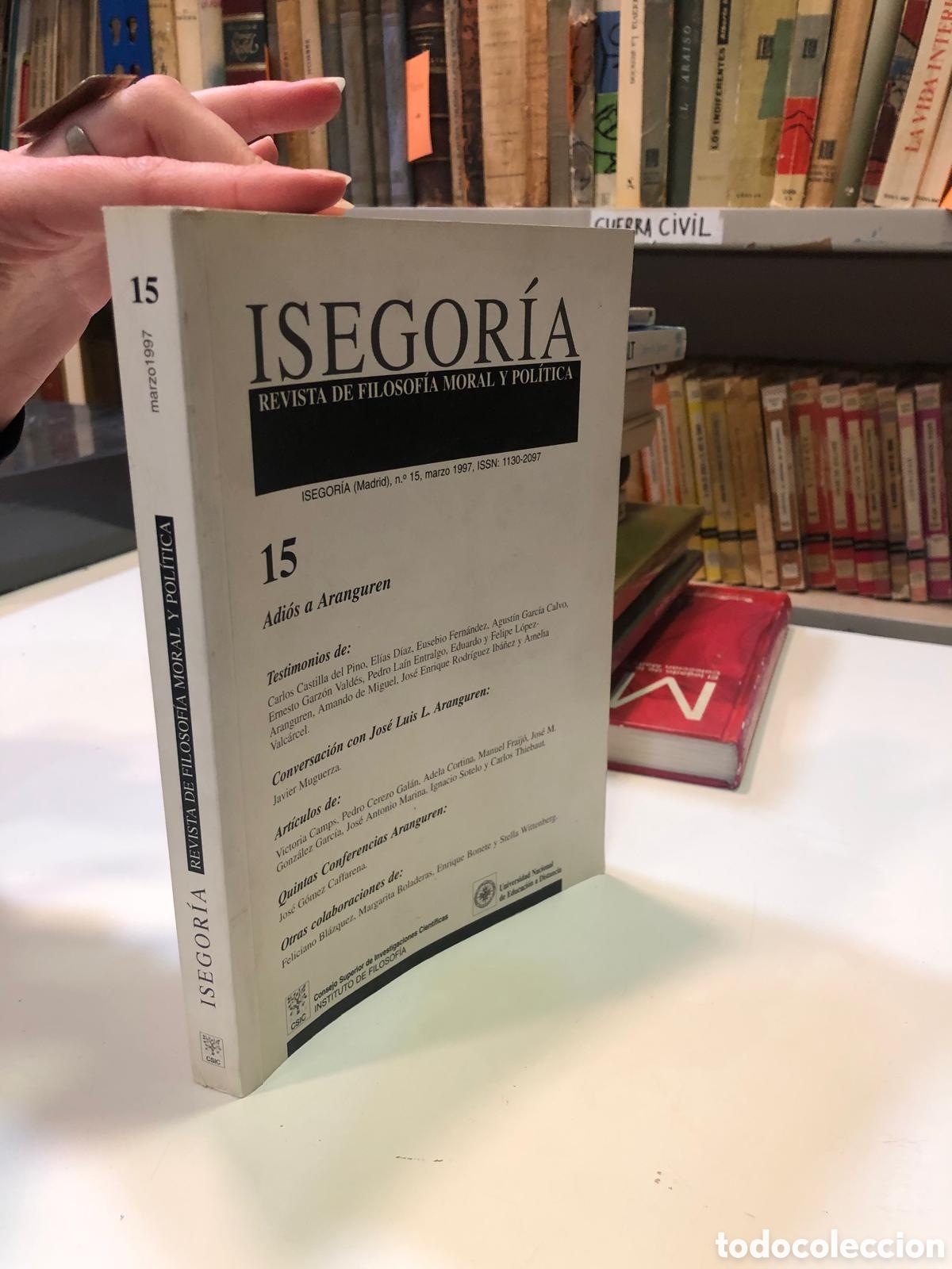 Libros de segunda mano: Isegor&iacute;a. Revista de Filosof&iacute;a Moral y Politica, N&uacute;m. 15, Marzo 1997. Adi&oacute;s a Aranguren