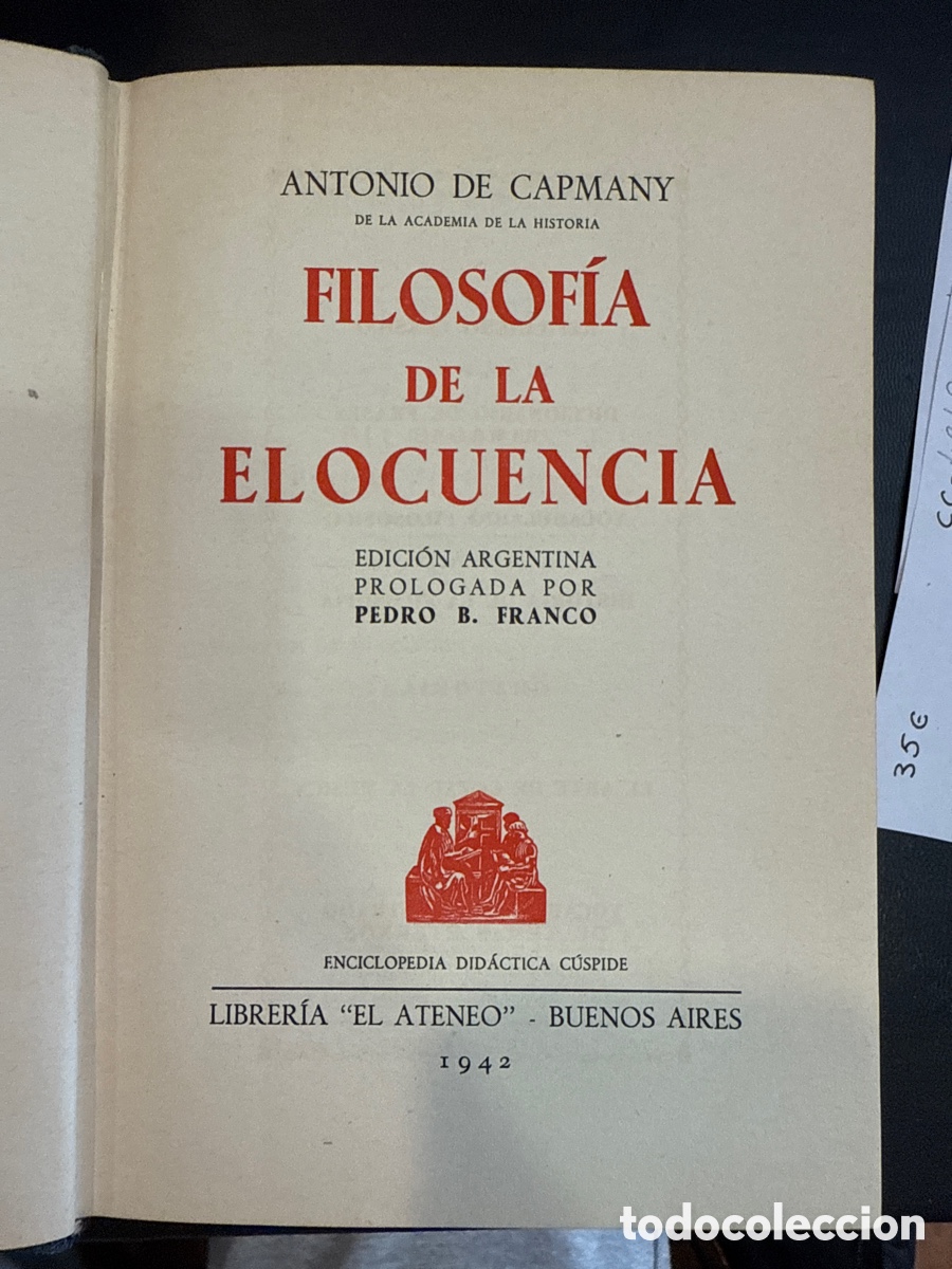 Libros de segunda mano: CAPMANY, Antonio de. Filosof&iacute;a de la elocuencia