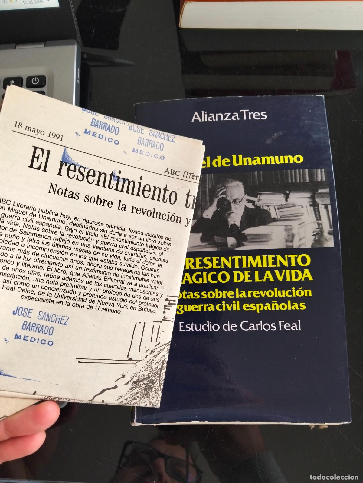 Libros de segunda mano: Filosofia. Ensayo. El Resentimiento Tragico de la Vida, Unamuno, por C. Feal, Alianza, L55