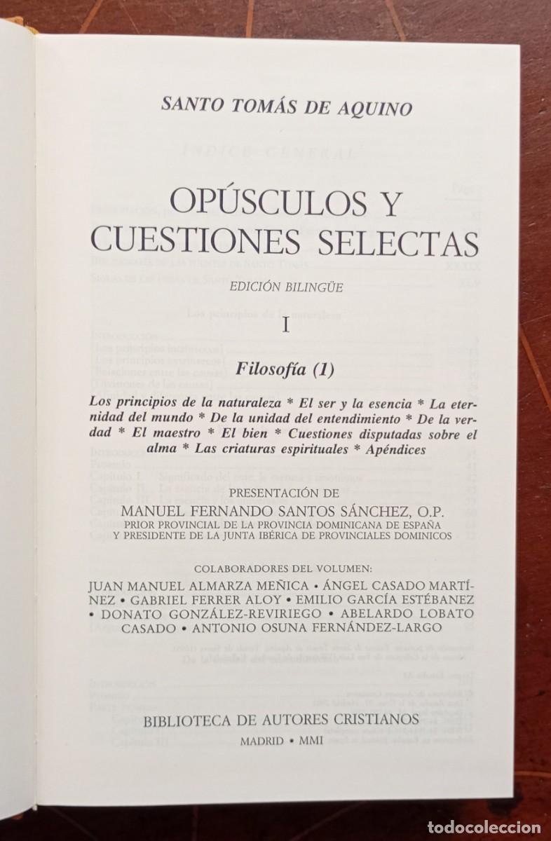 Libros de segunda mano: Santo Tomas de Aquino OPUSCULOS Y CUESTIONES SELECTAS Filosofia