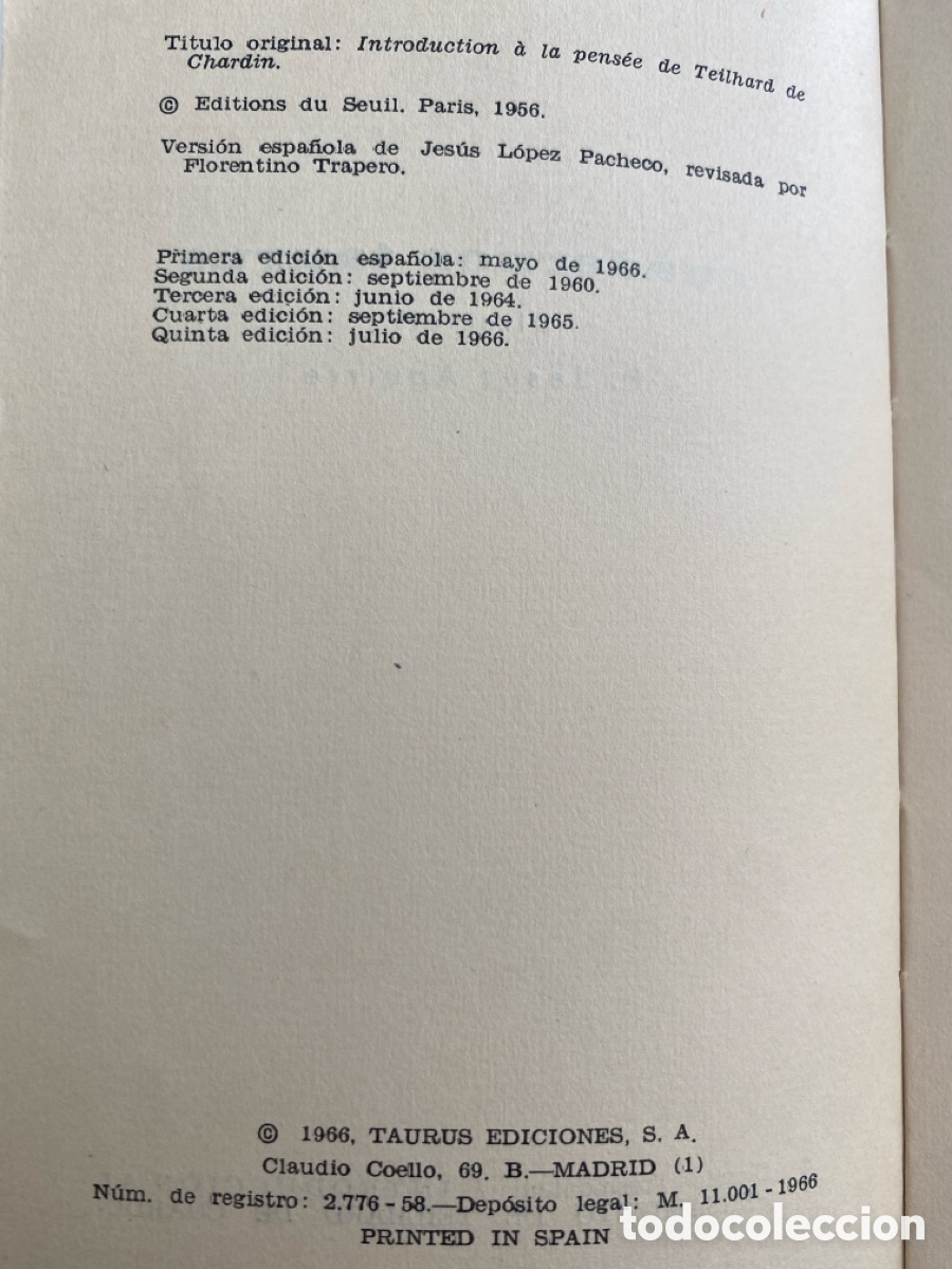 Libros de segunda mano: Introducci&oacute;n al pensamiento de Teilhard de Chardin - Foto 3
