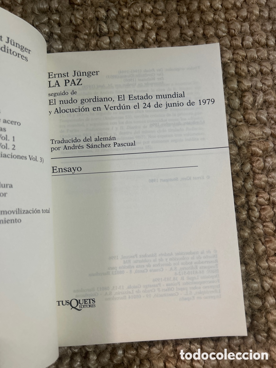 Libros de segunda mano: La paz - Ernst Jūnger - Tusquets (1996) - Foto 3